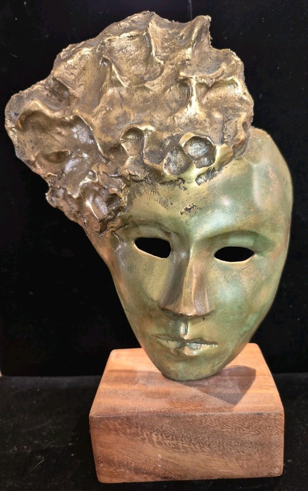 Antique bronze / brass mask Signed Initials