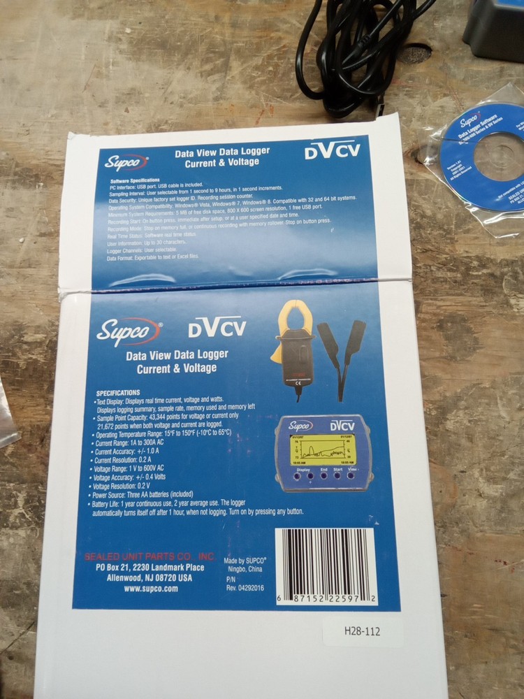 Supco Data View DVCV Current & Voltage Data Logger with Software & USB Cable