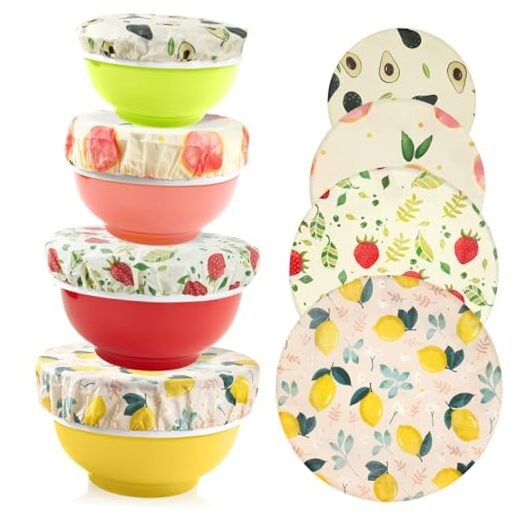 4-Pack Reusable Beeswax Bowl Covers with Fruit Pattern, Fruit 1-Beeswax