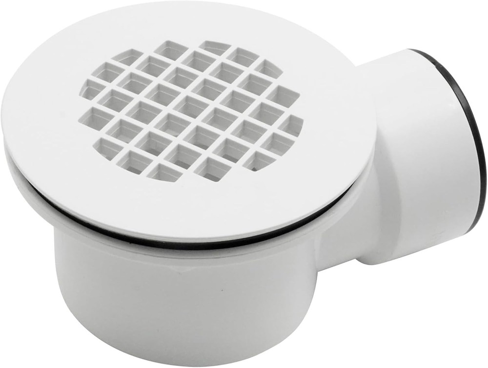 Low Profile Shower Drain, 1.5" Side Outlet Drain Assembly with White