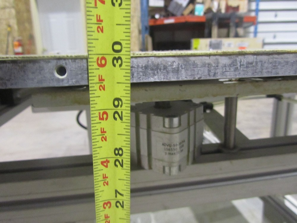 ALTEK GRAVITY ROLLER BALL CONVEYOR TRANSFER TABLE WITH POWER STOP, 59"L X 33"W