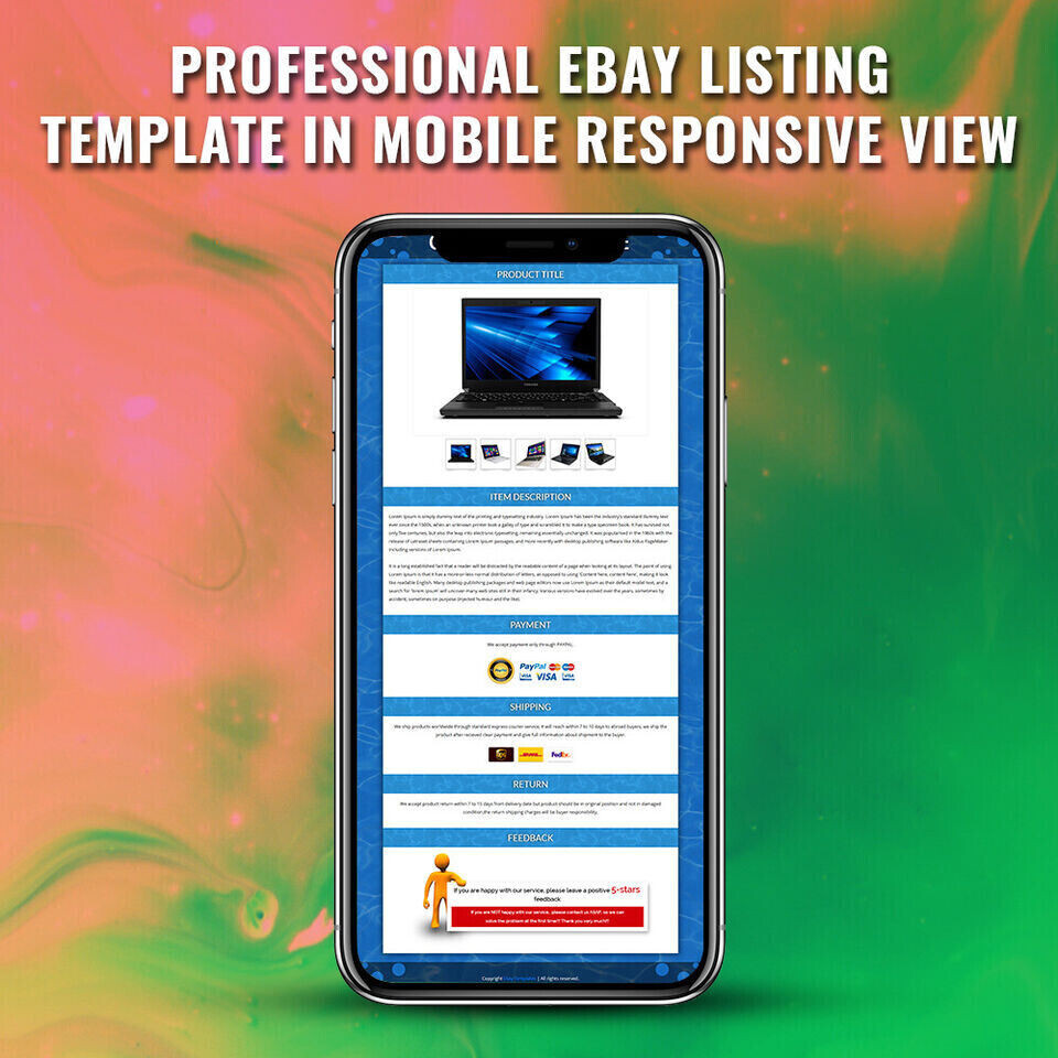 Mobile Responsive eBay Listing Template Auction Gallery Html Professional Design