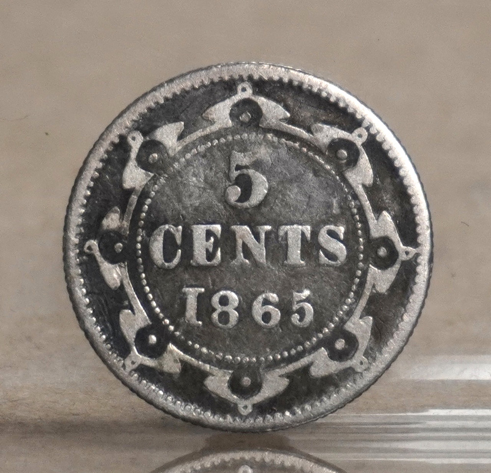 NEWFOUNDLAND 1865 FIVE CENTS SILVER