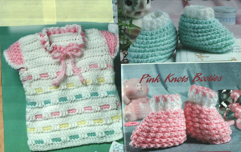 COTTON CANDY PULLOVER & 2 BABY BOOTIES DIGEST SIZE CROCHET PATTERN INSTRUCTIONS