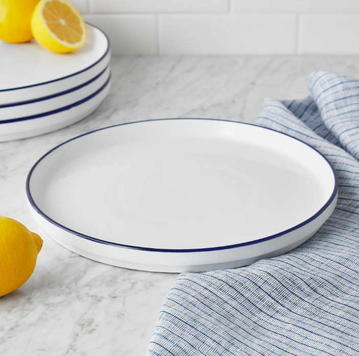 4-Pack Blue Rim Stoneware Dinner Plates – Kitchen & Dining Tableware
