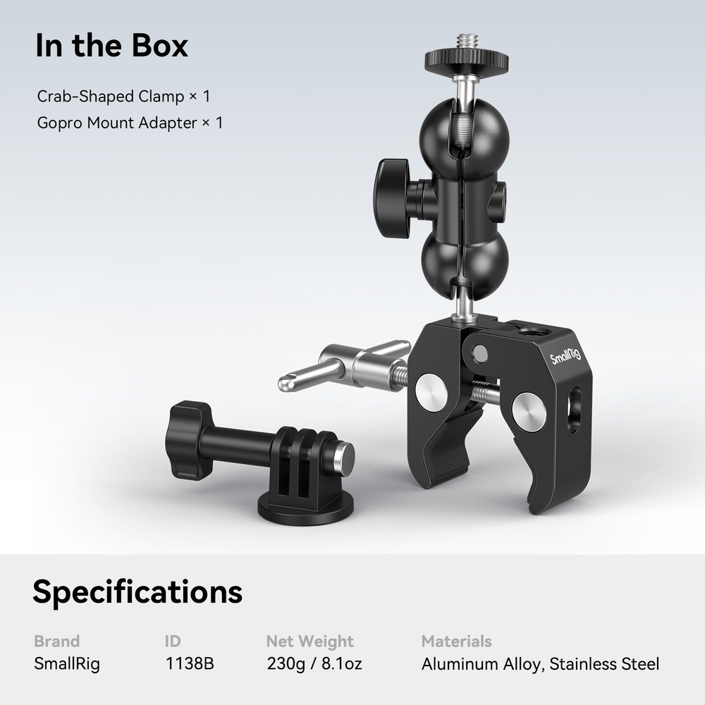SMALLRIG Cool Ballhead Arm Super Clamp Mount Multi-Function Ball Adapter 1138