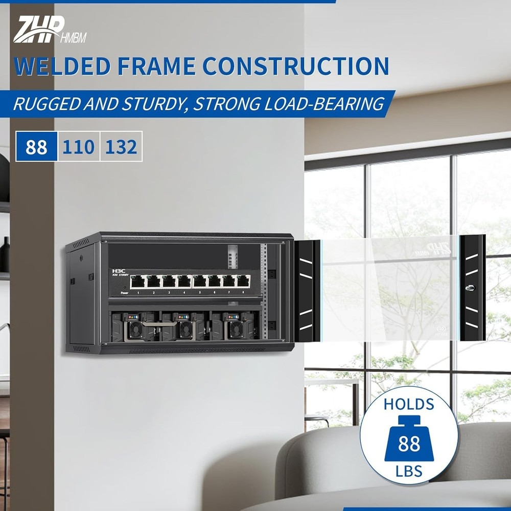 Server 6uRack Cabinet, Wall Mount Network Rack Enclosure Includes Locking Glass