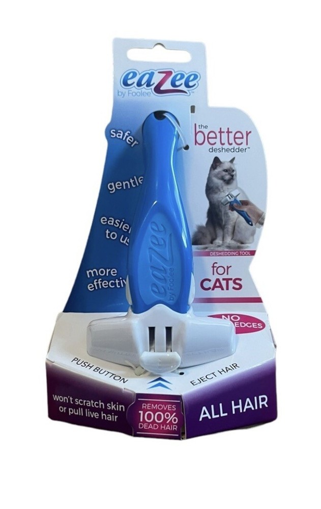 Eazee Cat DeShedding Brush By Foolee (Blue)