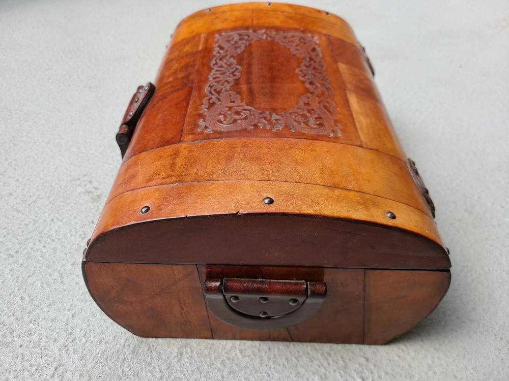 Gorgeous Leather Trunk with Rounded Hand-Tooled Cover
