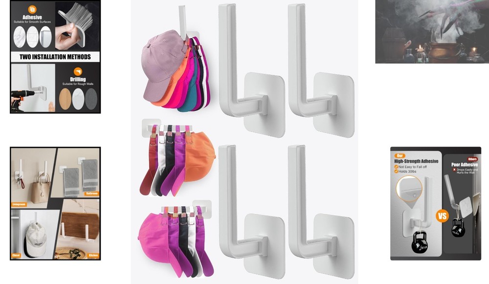 4-Pack Acrylic Hat Storage Hooks - Wall-Mount & Durable Design