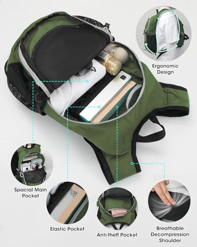 Small Hiking Backpack with Front Phone Holder, Packable Back pack Olivegreen-