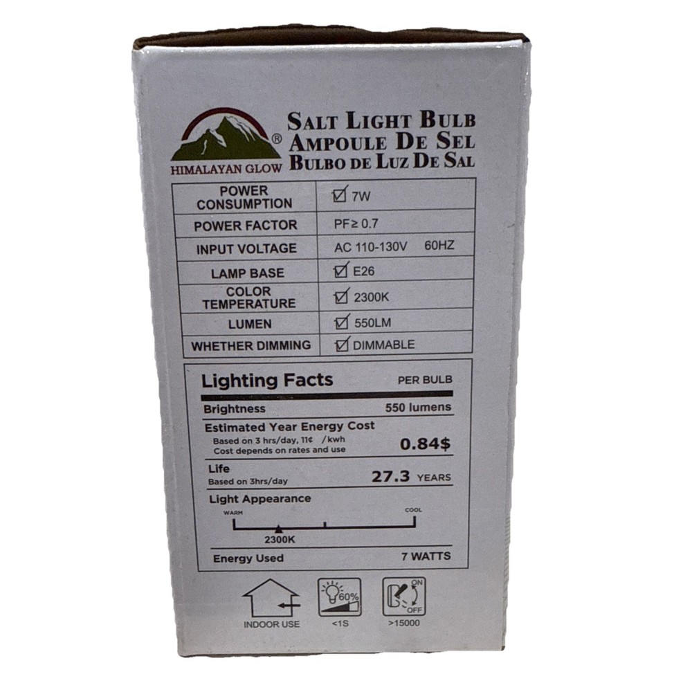 Himalayan Glow Salt Light Bulbs 60-Watt Equivalent, Warm Amber Glow - 2 Pack
