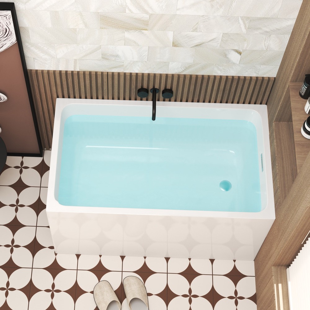 White Rectangular 47x28-inch Acrylic Soaking Tub, Chrome Drain, Easy Clean