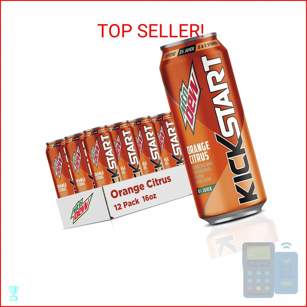 Mountain Dew Kickstart, Orange Citrus, 92mg Caffeine, Vitamins B & C, 12 Pack