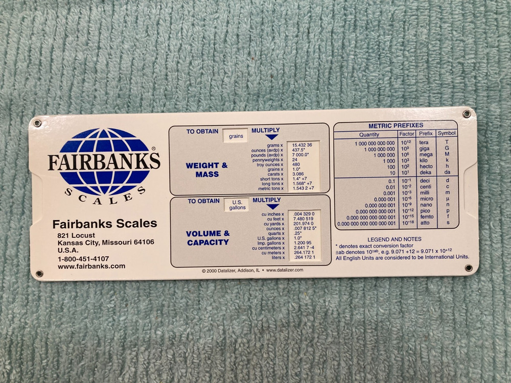 Fairbanks Scales - Scale & Conversion Slide Rule Calculator - © 2000 Datalizer