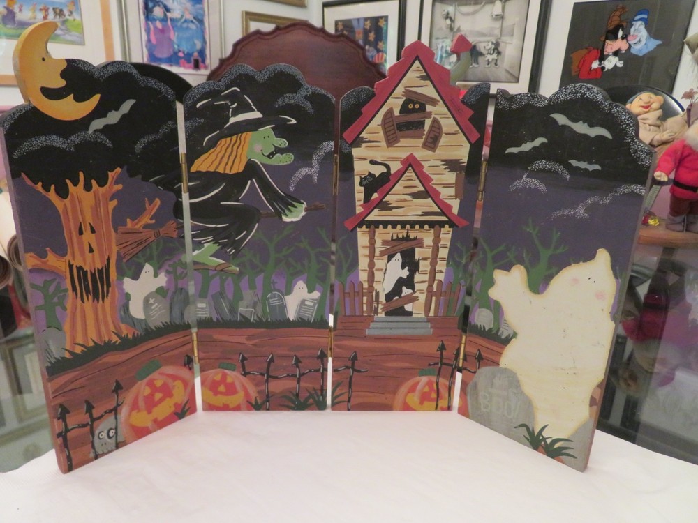 Halloween Backdrop 4 Panel 10" X 14" Wood Painted Standup