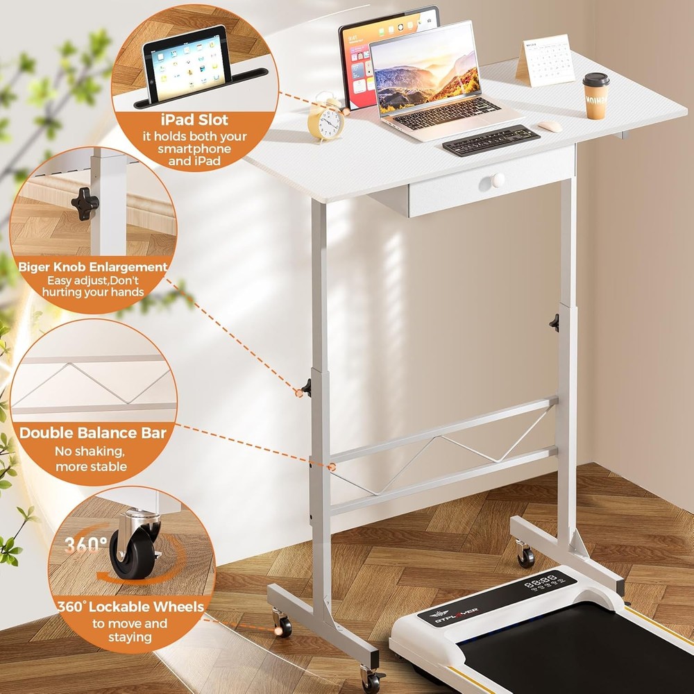 NEW GTPLAYER Small Standing Desk Adjustable Height Small Computer Desk Mobile