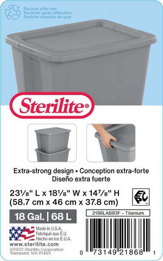 Large Storage Bin, 18 Gallon Plastic Storage Container with Snap-On Lid, Gray