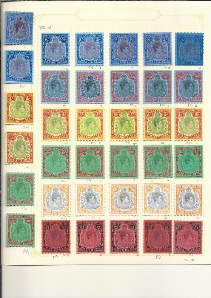 BERMUDA KG6 KEYPLATES (36) ALL MINT AND IDENTIFIED;