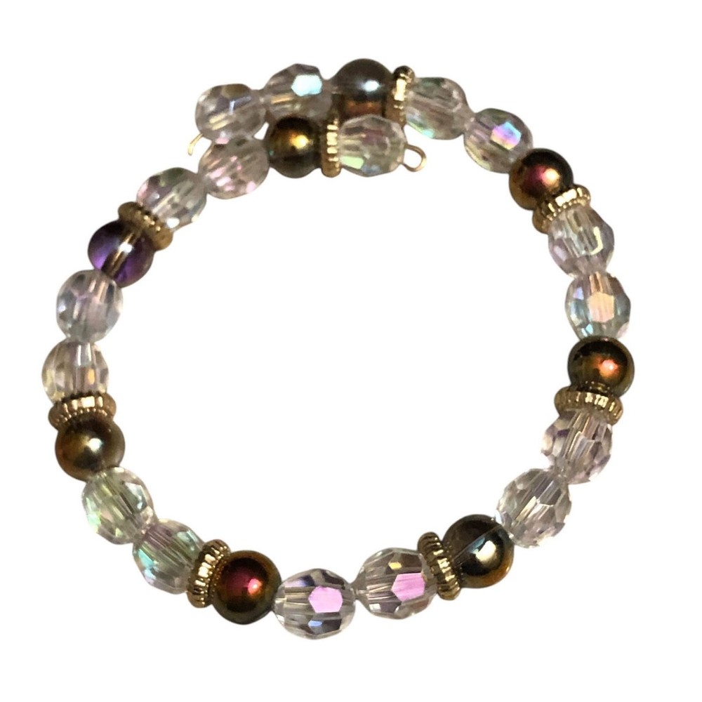 Beaded Bangle Bracelets Pair Handmade #1983