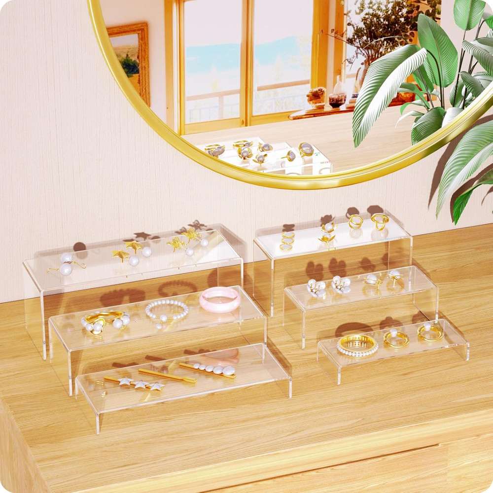 Acrylic Display Riser, 3 Pcs 9" Large Acrylic Risers, Clear Rectangular Stands f