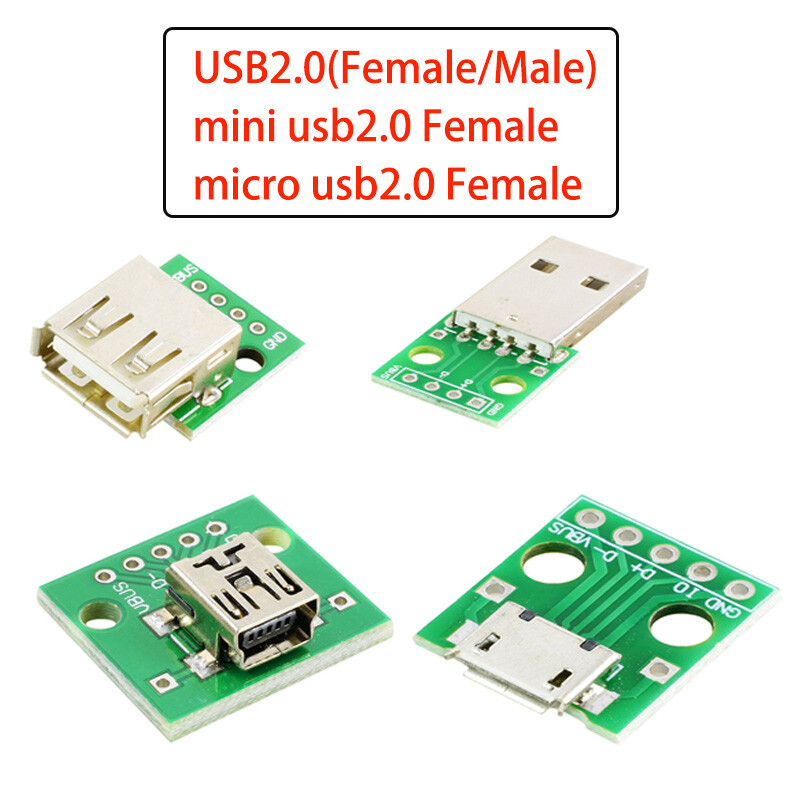 USB-A Male / Female Mini / Micro USB Socket Breakout Board Adapter Connector DIP