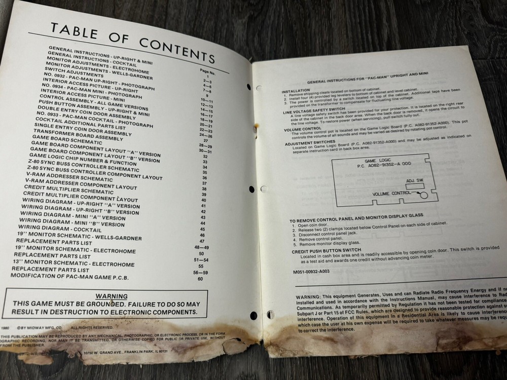 Midway Pac-Man Original Parts and Operating Manual