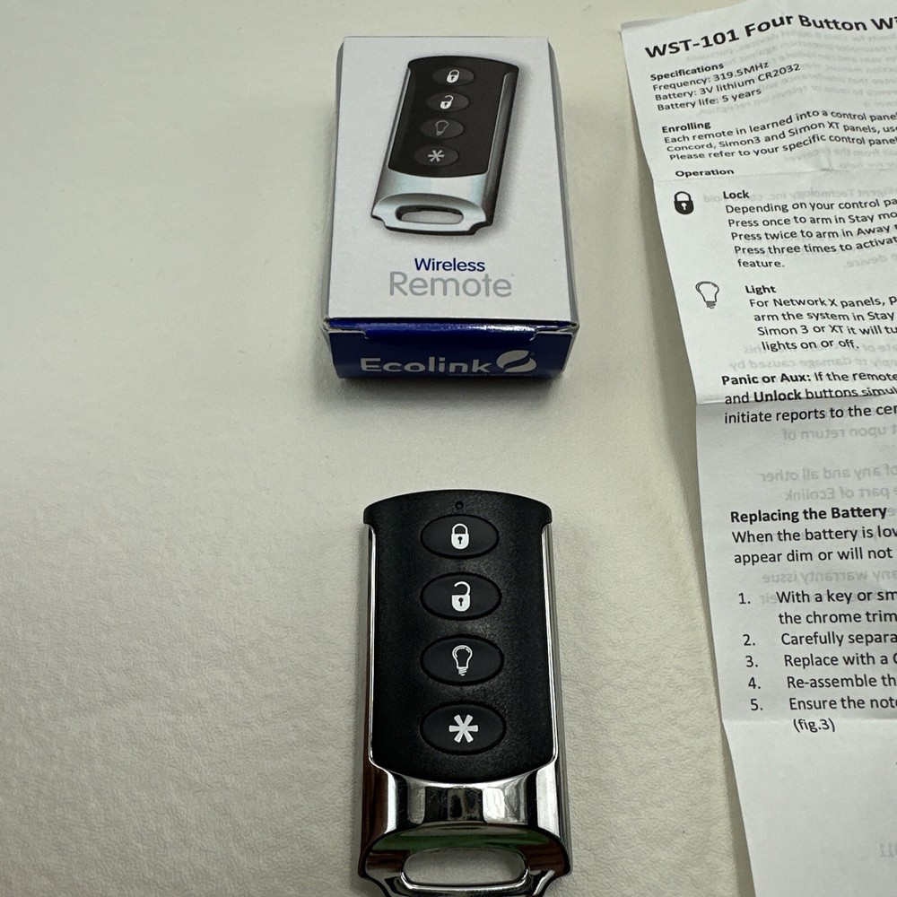 Ecolink WST-101 4 Button Wireless Remote New