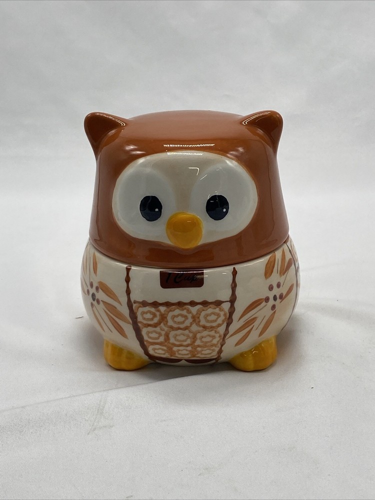 Temptations Orange Owl Ceramic Nesting Measuring Cup Set Old World