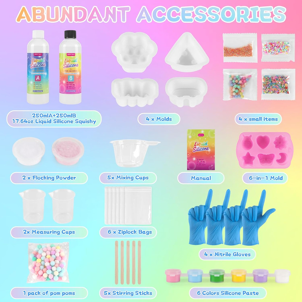 Taba Squishy Kit with 10 Molds, 18OZ Liquid Silicone Squishy Making Kit with Gui
