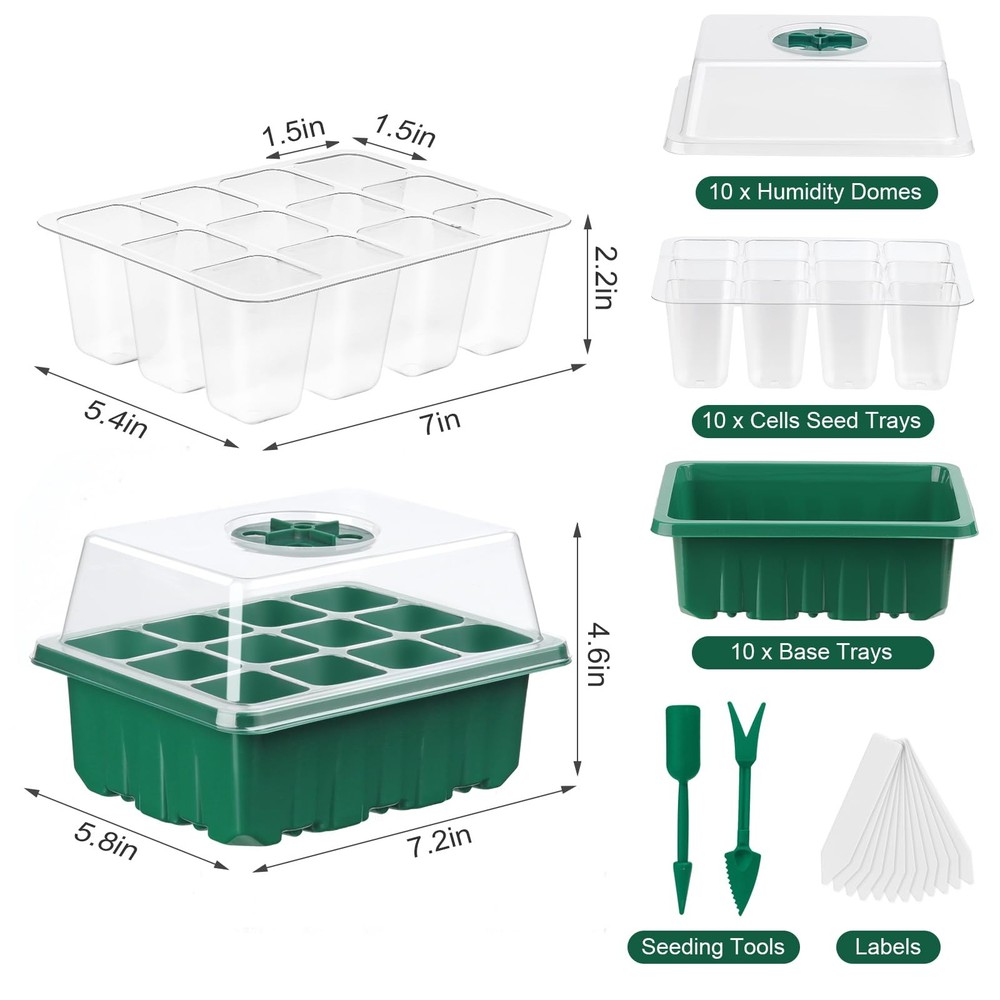 10 Pack Seed Starter Tray Seed Starter Kit (120 Cells Total Tray) with Adjust...