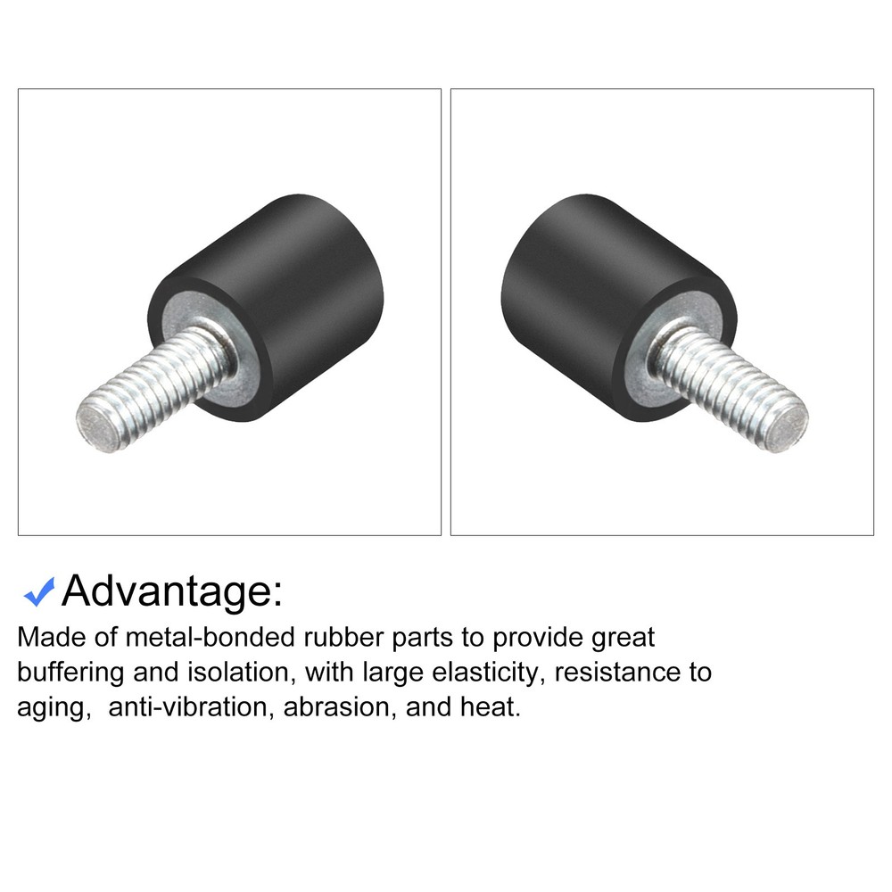 Rubber Studs (M4 Thread, 10 x 10mm) 8Pcs, Rubber Cylindrical Isolator Mounts