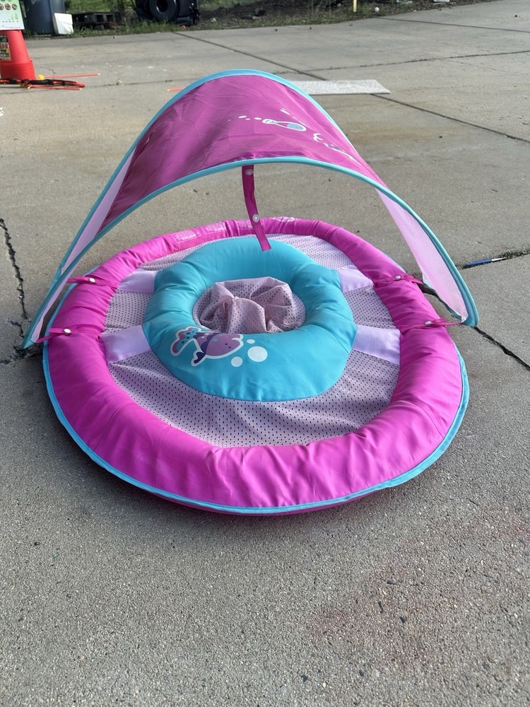 SwimWays Pink Blue Baby Inflatable Pool Float with Canopy