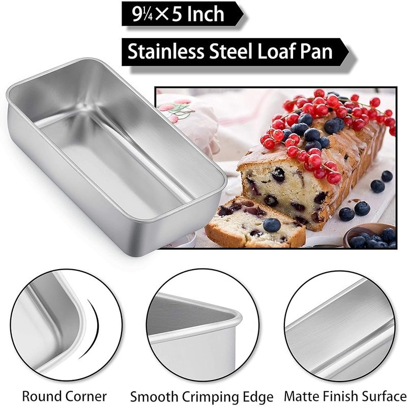 Stainless Steel Loaf Pans Set Oven Safe Easy Clean Multiuse Bread Baking US