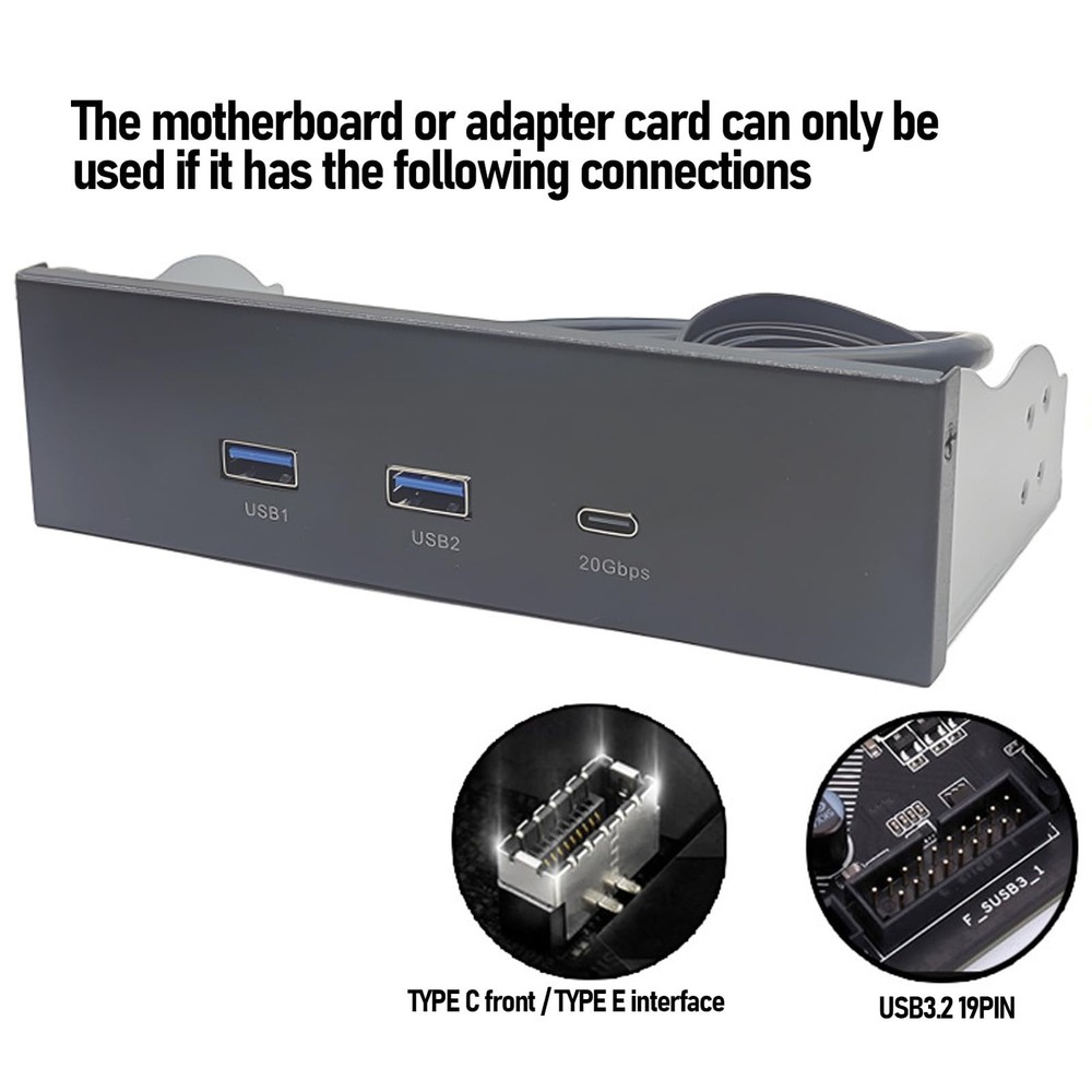 5.25 Inch Front Panel USB Hub 20Gbps Type C Gen 2x2 USB A Type E 19 Pin