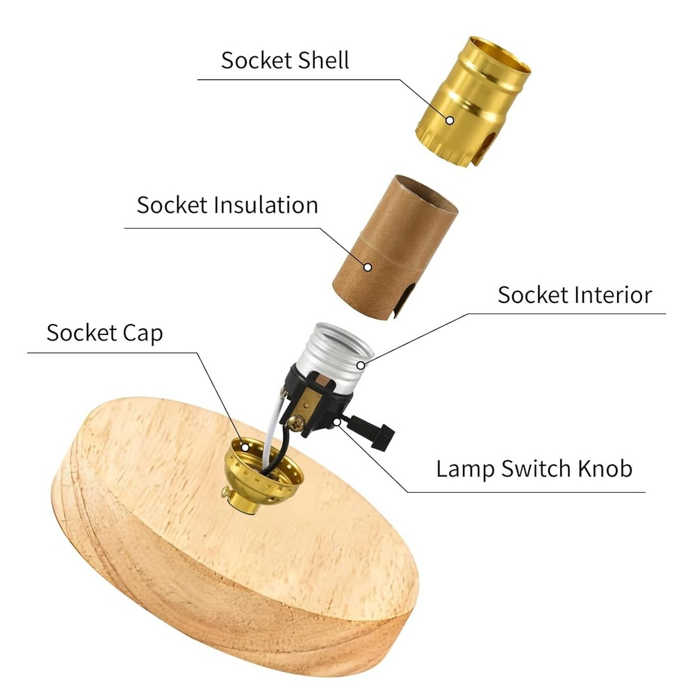 2 Pcs 3 Way Lamp Socket Replacement for E26 Threaded Base, 3 Light Gold