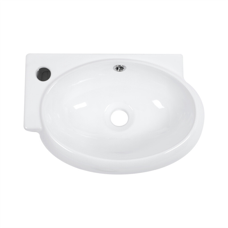 Small Wall Mount Vessel Sink Rectangle Sink White Ceramic Bathroom Sink-Left