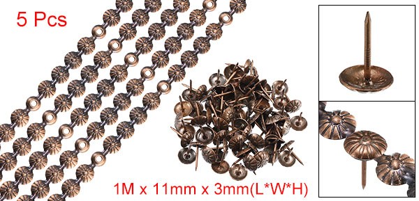 5Pcs 1Meter Flower Upholstery Tacks Strips Trim Sofa Decorative Nails Copper