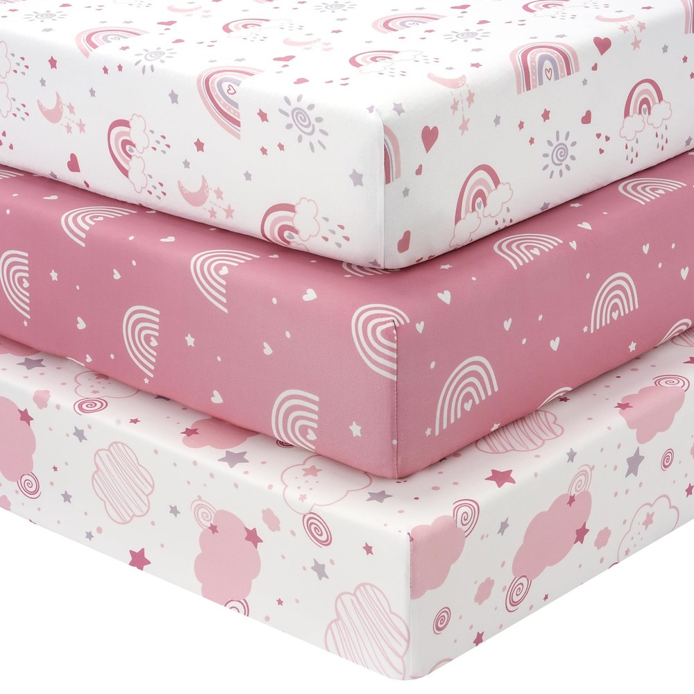 3 Pack Pink Rainbow Crib Sheets 52x28 Soft Microfiber
