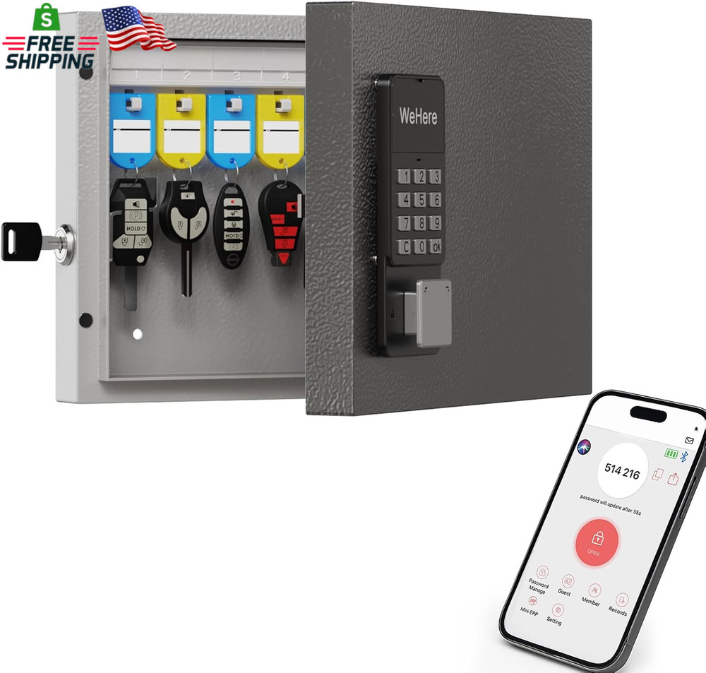 Wehere 16 Key Lock Box Wall Mount, APP Bluetooth/Otp/Wi-Fi/Fixed Code/Key Unlock