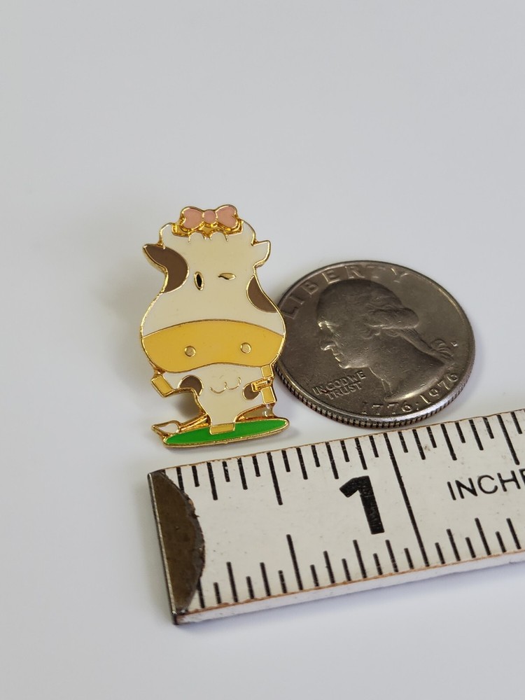 Cow With Big Head & Pink Bow Lapel Pin
