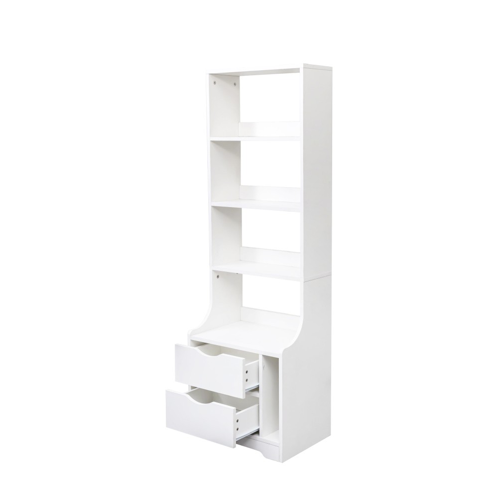 Bedside table with bookshelf and two storage drawers