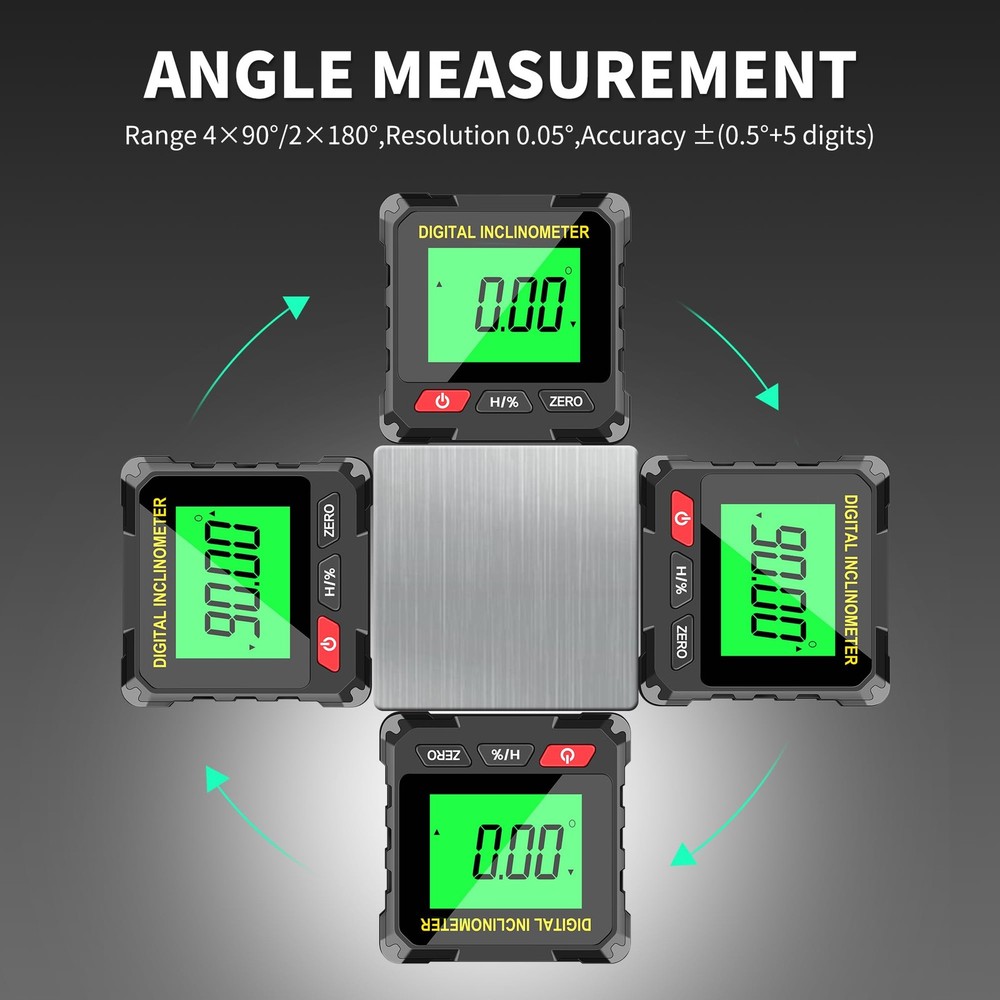 Digital Level Box Construction Protractor Range 4 × 90° Resolution 0.05° Angl...