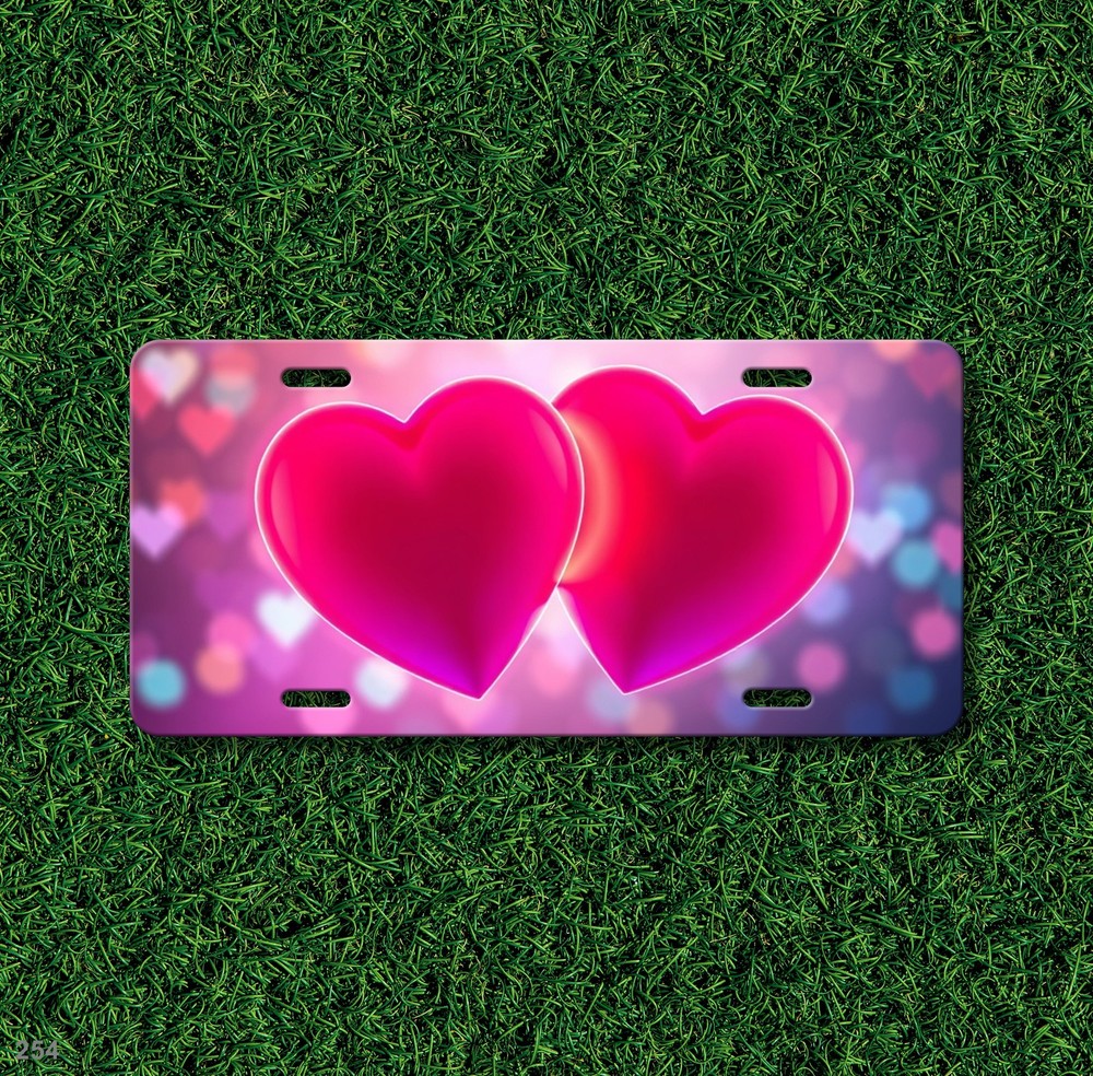 Premium Two Hearts Graphic Custom Text License Plate Create Your Own Auto Tag