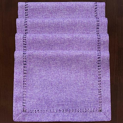 Solid Farmhouse Rustic Hemstitched Lavender Lilac Light Purple Table