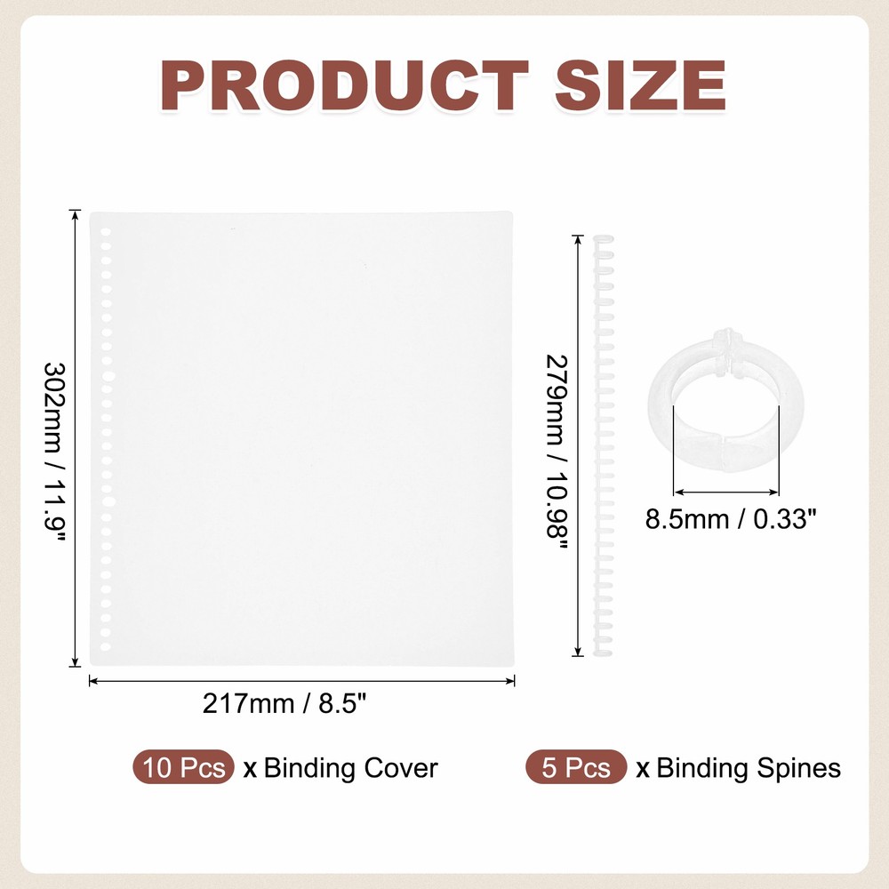 10Pcs Clear Presentation Binding Covers with 5Pcs 8.5mm Combs Kit, Transparent