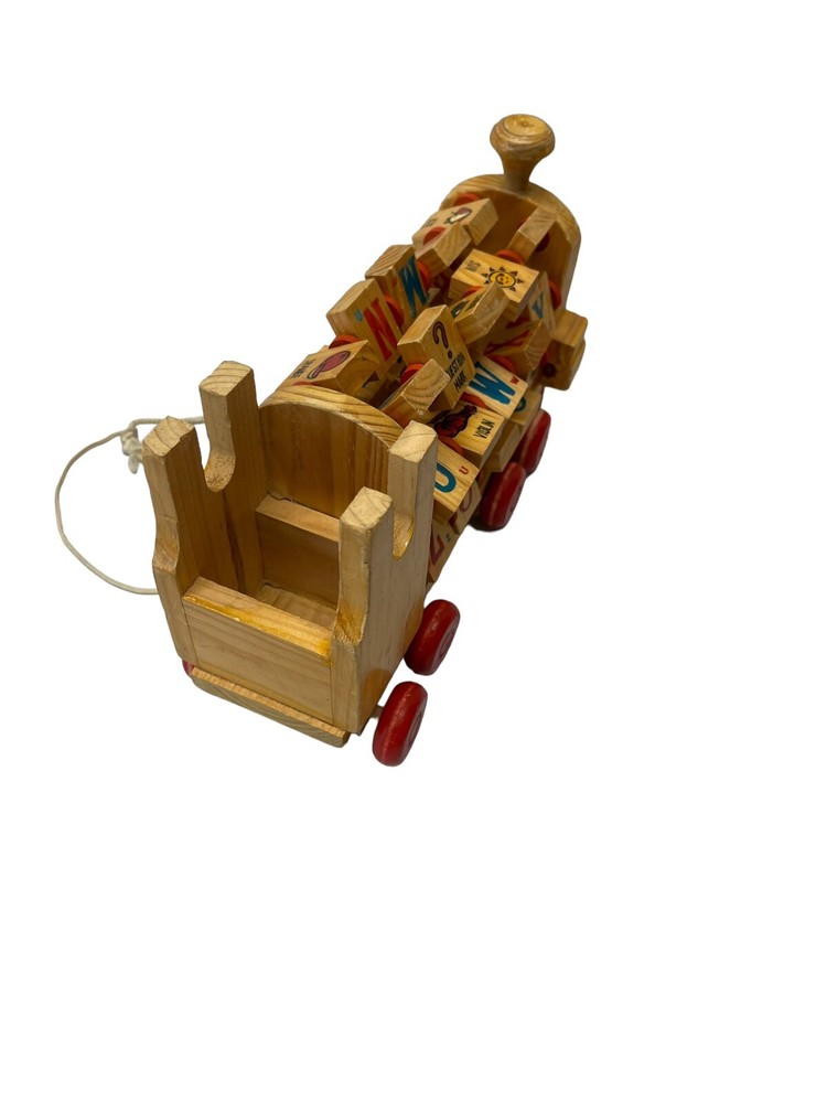 Vintage Wooden Train Engine Alphabet Push/Pull Toy