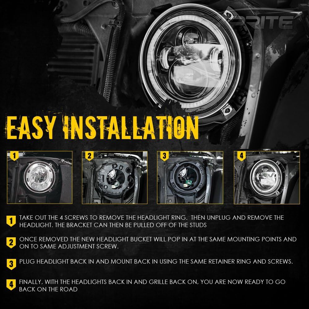 4pcs 7" Headlight Mount Bracket Ring Replacement for 2007-2018 Jeep Wrangler JK