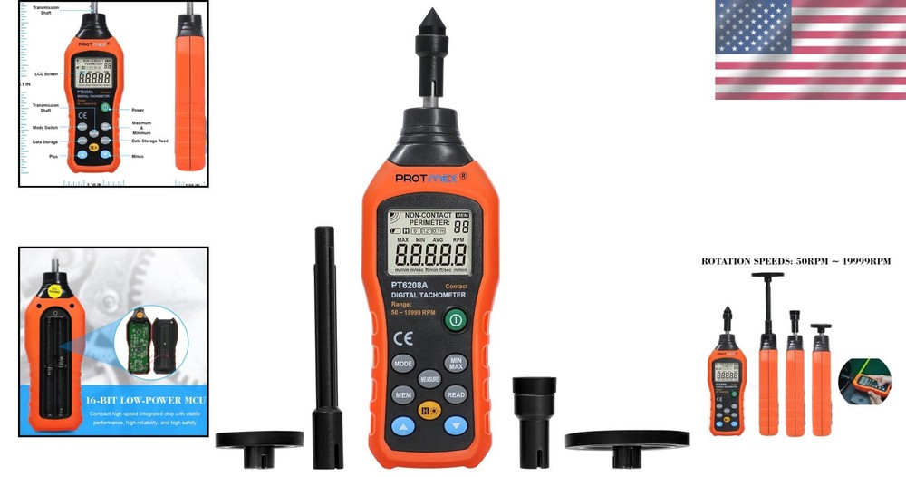 Portable Digital Tachometer with 100 Groups Data Logging - LCD Backlight
