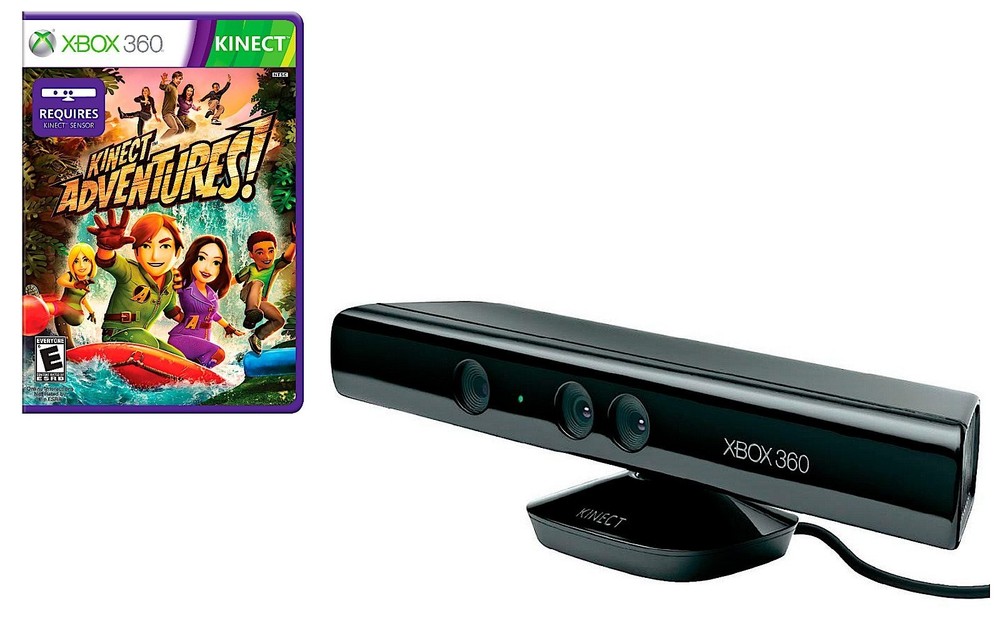 Authentic Xbox 360 Kinect Sensor Black + Kinect Adventures Game + US Seller